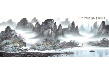 曾耀明六尺横幅山水画作品《漓江春韵》