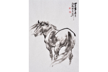 路向前四尺三开写意动物画马作品