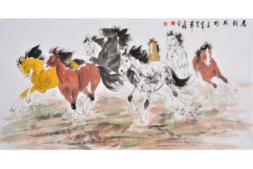 国画家王文强写意动物画作品《马到成功》_动物世界 国画家王文强写意动物画作品《马到成功》