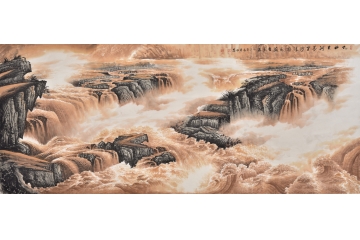 黄河题材山水画 蒋伟写意国画作品《九曲黄河万里沙》