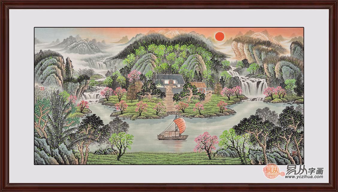 客厅墙上装饰画聚宝盆 易天也山水画作品《春山富水图》 作品来源