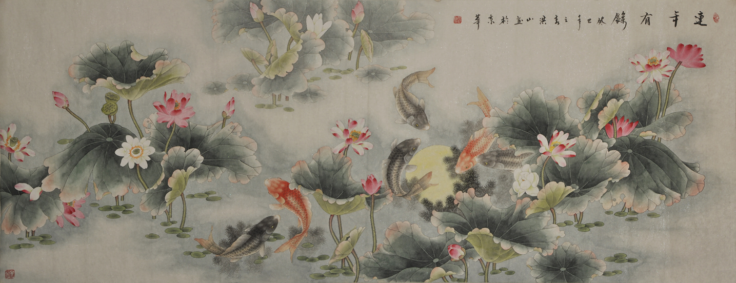 客厅吉祥吉利字画，九鱼图