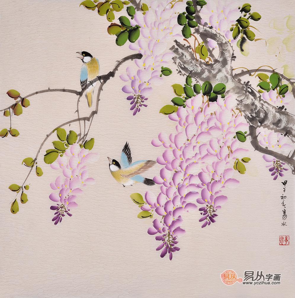 写意花鸟画《紫气东来》
