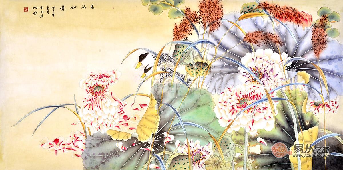 客厅装饰画怎么选，荷花图