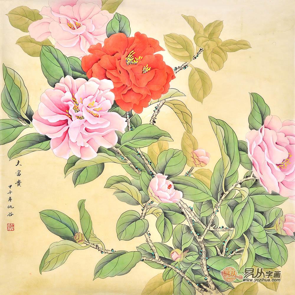 易从花鸟画，牡丹富贵图