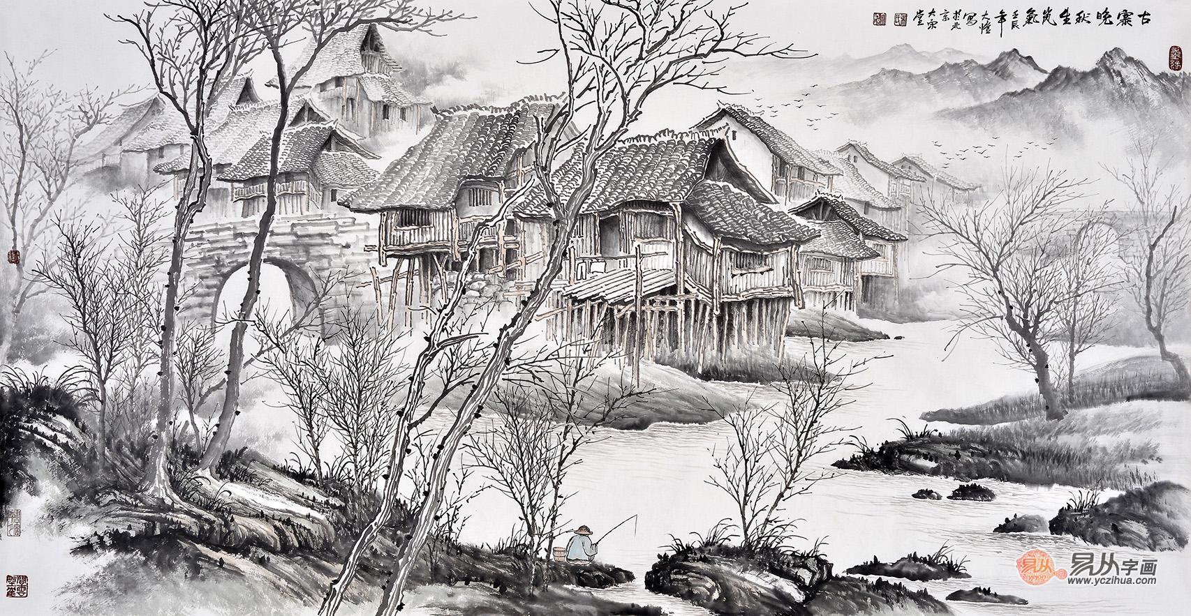 客厅沙发背景装饰画选择水墨山水画