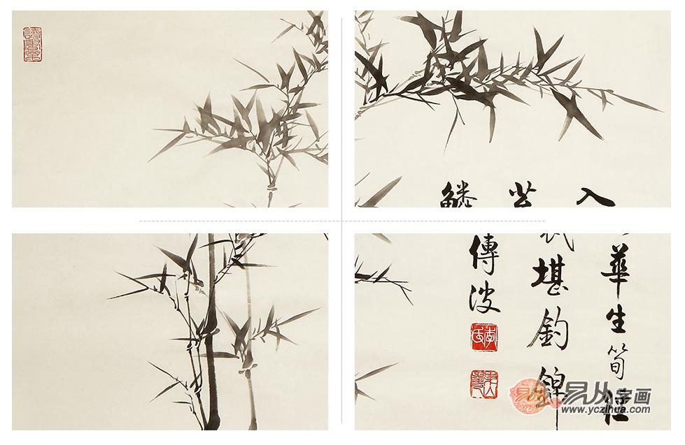 中式老式茶楼挂什么字画   淡雅唯美的竹子题诗画