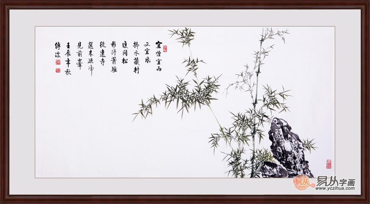 中式老式茶楼挂什么字画   淡雅唯美的竹子题诗画