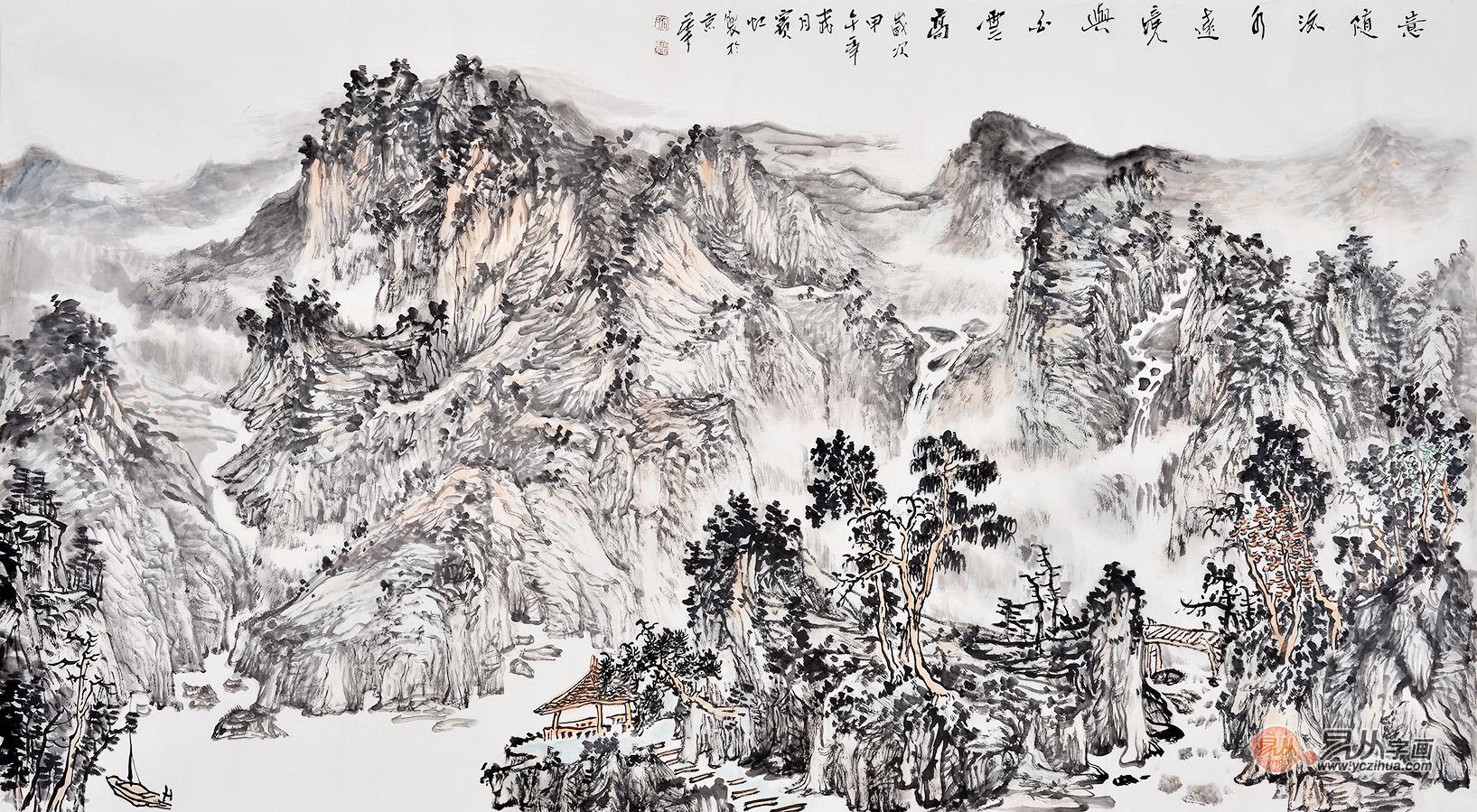 客厅沙发背景装饰画选择水墨山水画