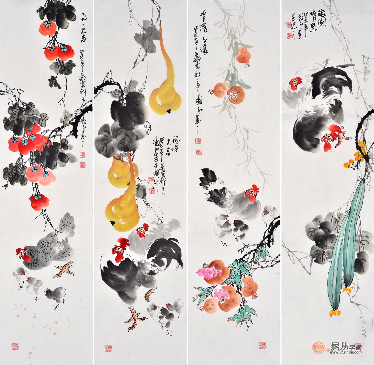 哪些是寓意吉祥喜庆的画，瓜果四条屏