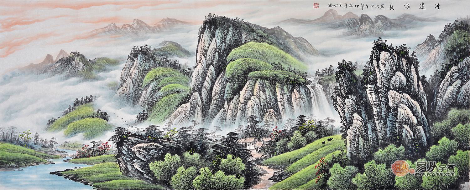 温馨淡雅国画山水家庭装饰画