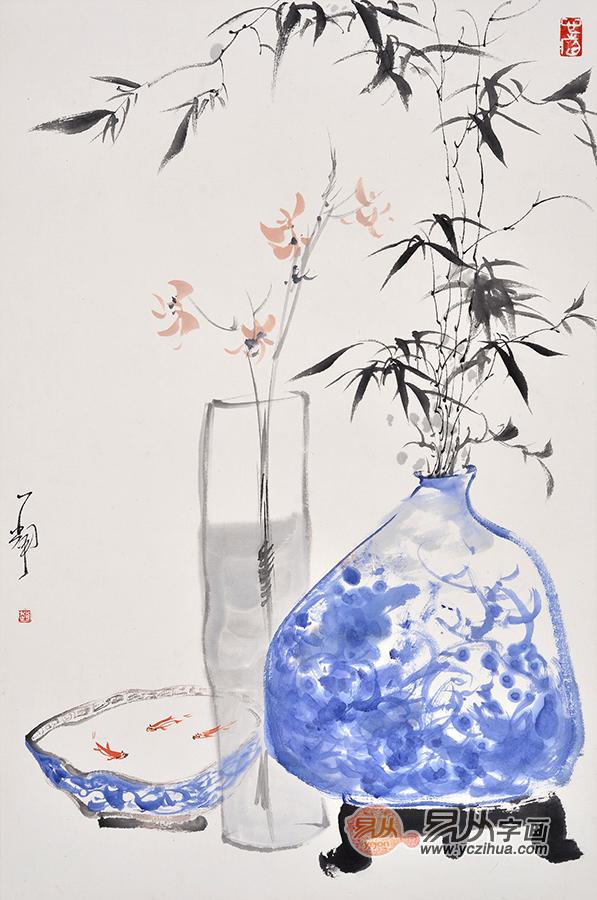 国画竹子 赵一辉四尺三裁花鸟画作品《静物画》