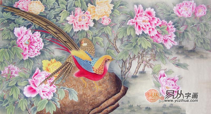 工笔画锦鸡