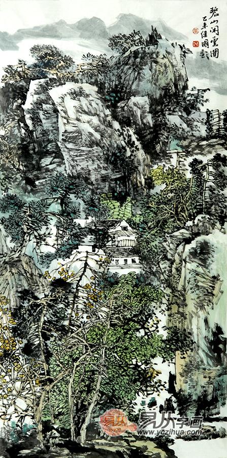 当代国画大师张继国山水画作品《碧山闲云图》