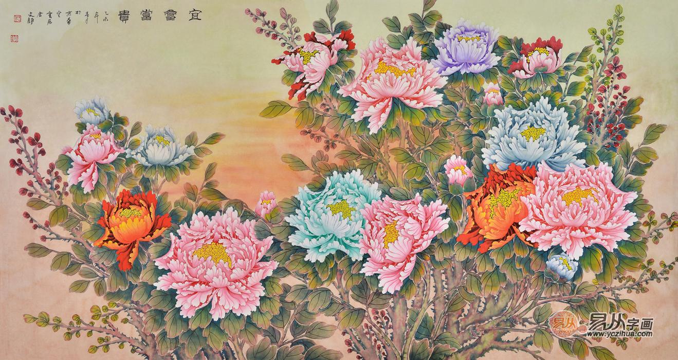 名家名作 国画名家何文铮花鸟画作品《宜富当贵》