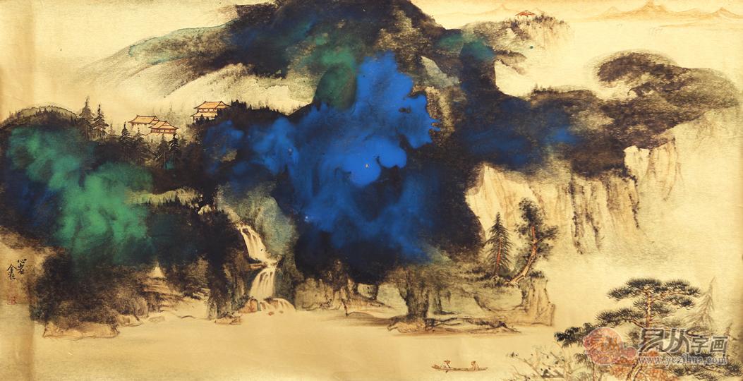当代画家魏金岭金笺山水画欣赏