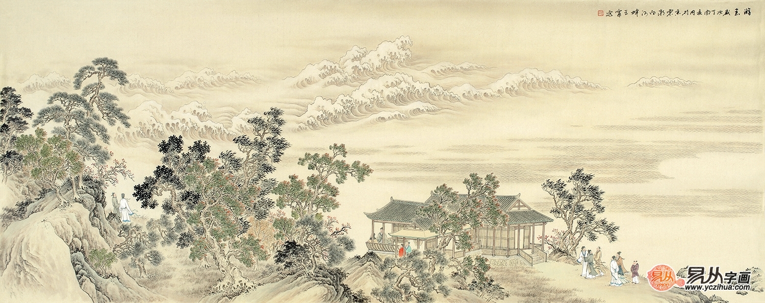 王宁精心力作六尺横幅仿古精品山水画作品《游春》